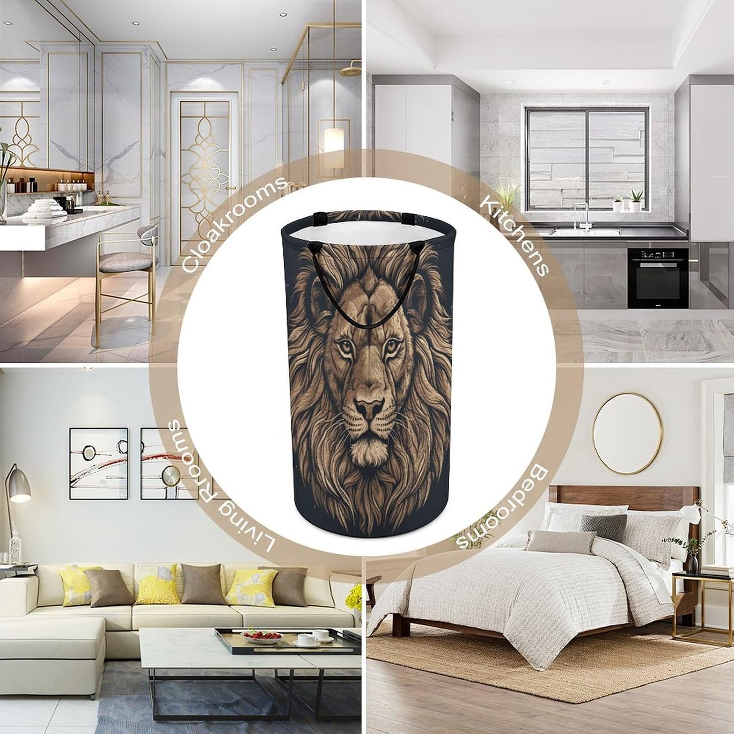 Large Laundry Hamper with Handles Cartoon Lion Laundry Basket Freestanding Waterproof Clothes Hamper for Living Room Bedroom Bathroom College Dorm