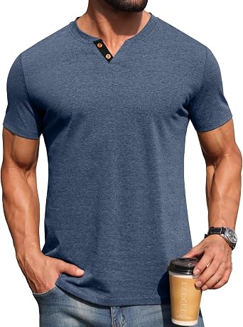 Sailwind Mens Henley Lightweight Shirts Short Sleeve Casual Cotton Button T-Shirts Summer Basic Tee