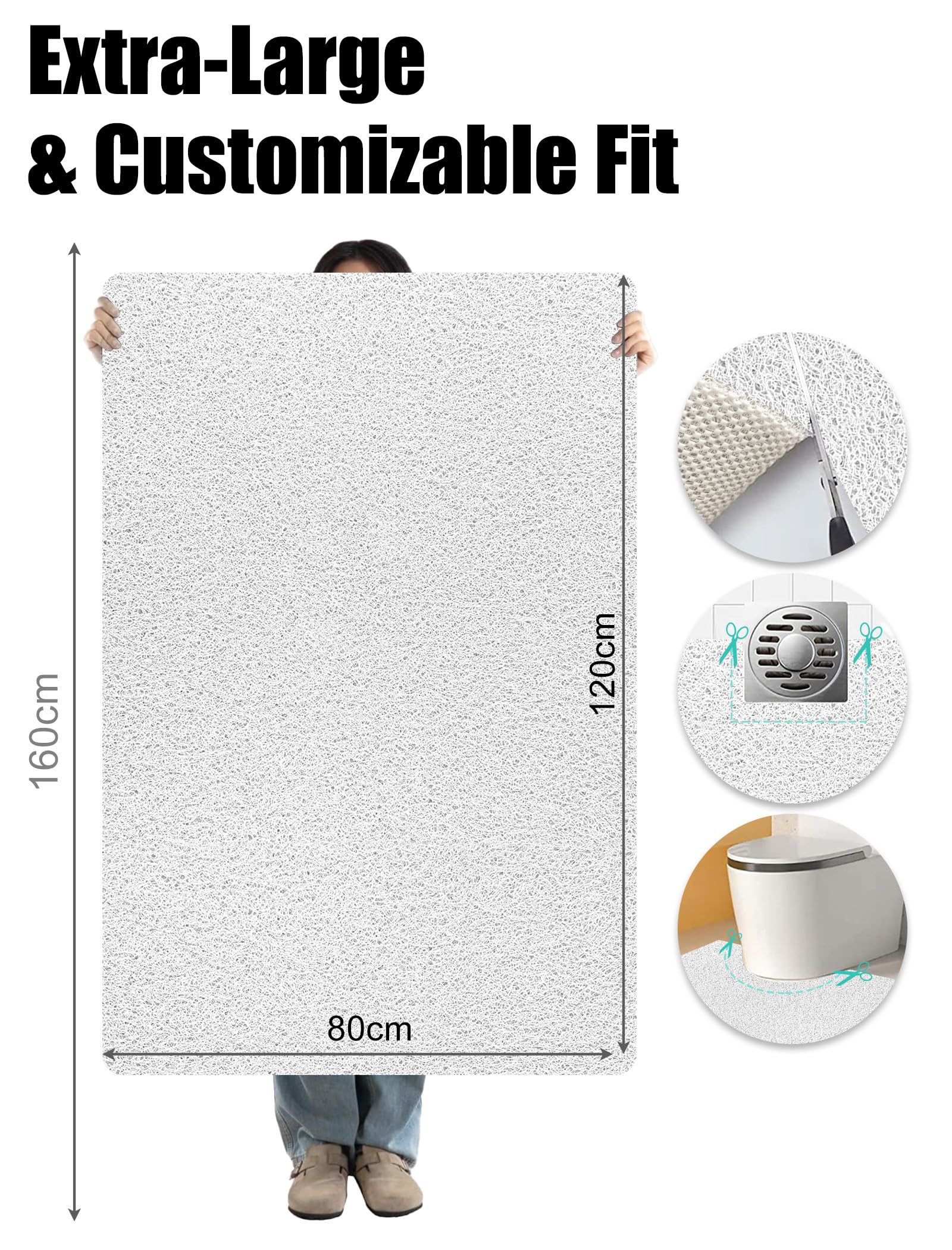 nky 【Rutschfeste Duschmatte】120 x 80 cm große Duschmatten für Innendusche & Nassbereich – Weich-PVC-Luffa-Anti-Rutsch-Duschbodenmatte mit Abfluss für ältere Menschen
