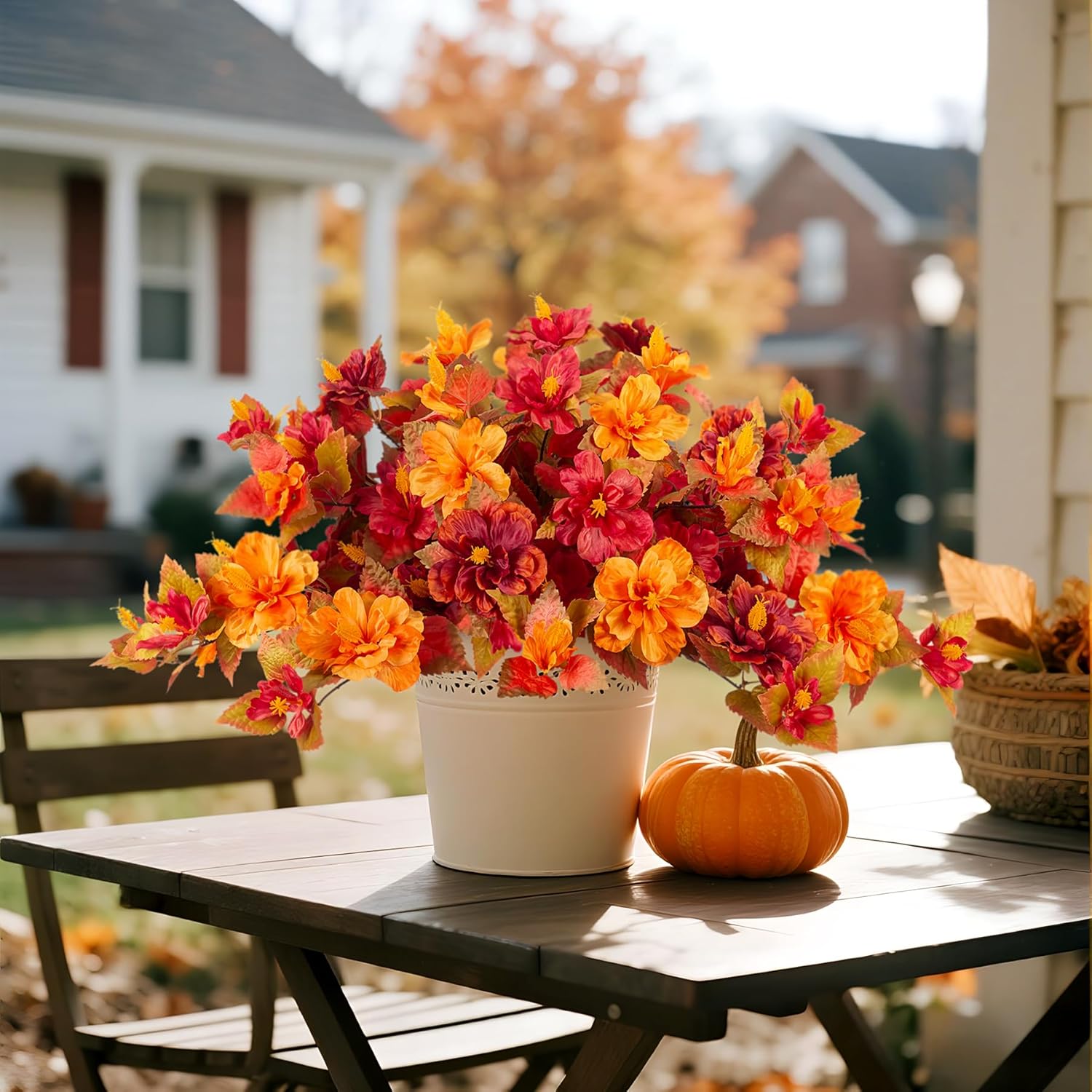 Fake Fall Flowers Artificial for Outdoors Decoration 2PCS Faux Orange Flowers for Outdoor Planters Outside Hibiscus Flower Fall Décor for Home Front Porch Yard Patio - Image 9