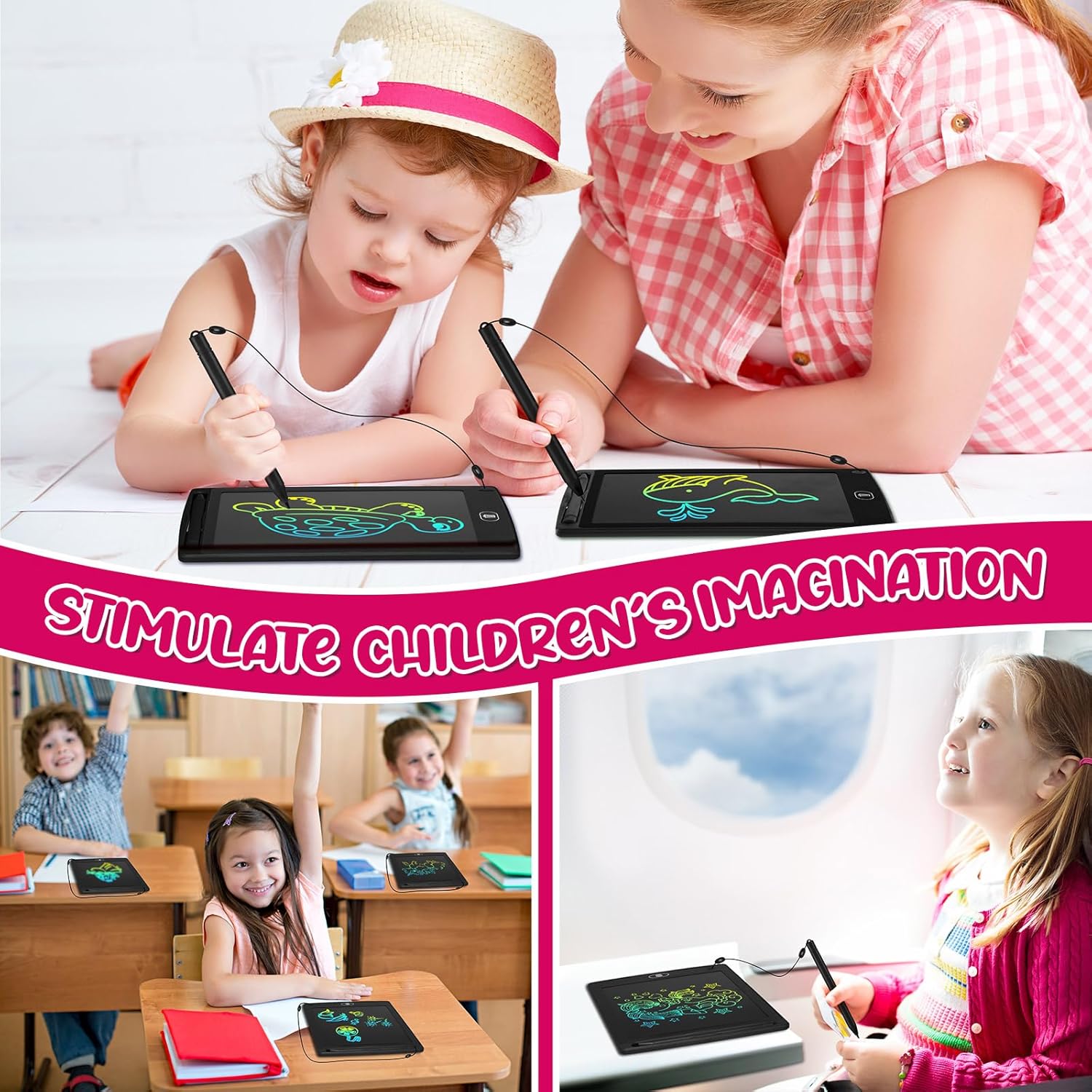 Zhehao 64 Pieces LCD Writing Tablet Doodle Board for Kids Bulk, 8.5 Inch Reusable Erasable Drawing Pad Learning Educational Toy Birthday Party Favor Gift for Boys Girls(Black)