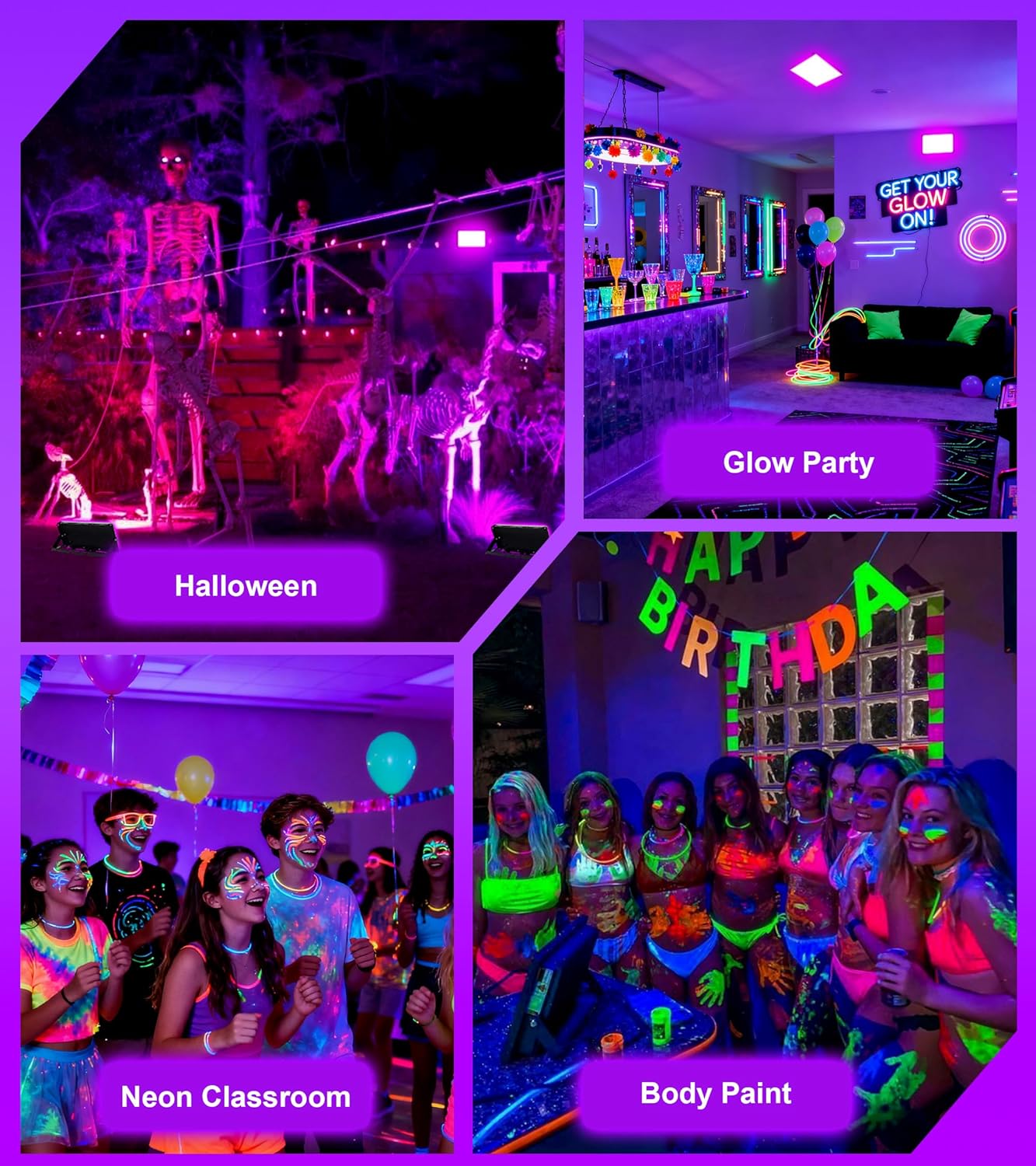 TigQiang 200W LED Black Light, IP66 Blacklight Lamp Flood Light with Swith & Plug, Small Outdoor Blacklight Floodlight for Halloween, Glow Party, Fluorescent Poster, Display, Body Paint, Stage, 2 Pack