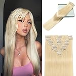 LORIEN Clip in Hair Extensions Real Human Hair, 14 Inch 80g, 60 Platinum Blonde, Clip in 100% Brazilian Remy Human Hair Extensions 8pcs Per Set with 18 Clips Double Weft