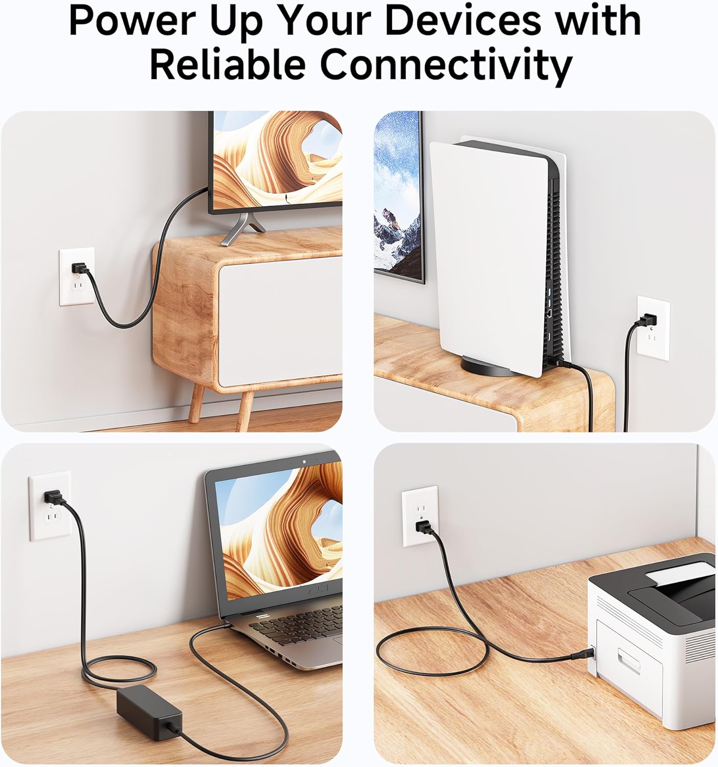 [UL Listed] Cable Matters 2-Pack 2 Prong TV Power Cord - 10ft, AC Power Cord, Non Polarized (NEMA 1-15P to IEC C7), Compatible with Samsung LG Sony Insignia TCL Sharp Toshiba Hisense TV PS4 PS5 - Image 4