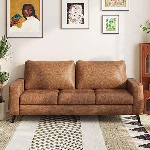 Miniatura 3 de Esright Sofá de 79 pulgadas para sala de estar, sofás pequeños, sofá biplaza de piel sintética, sofás modernos de mediados de siglo, cómodo asiento