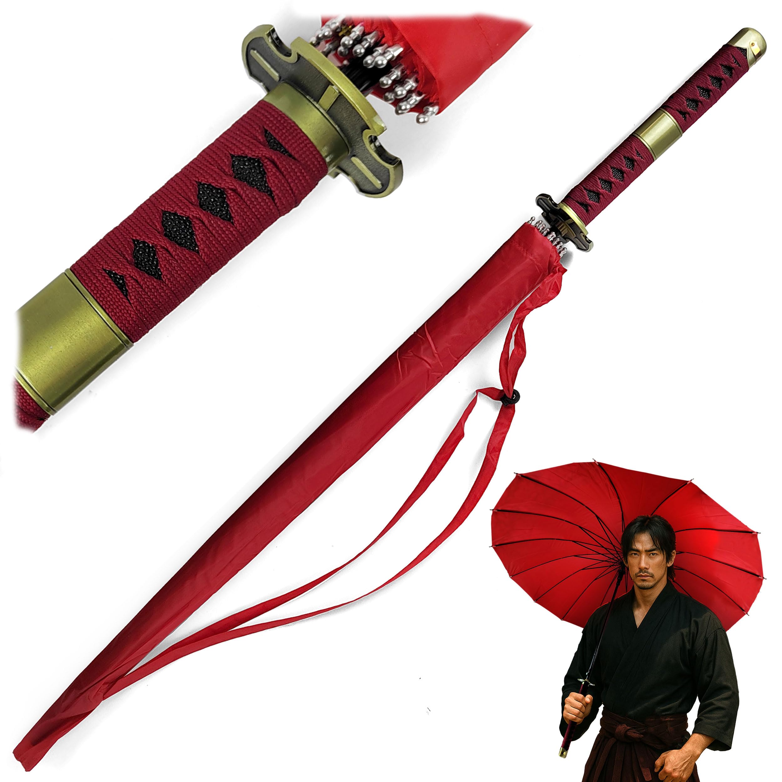 Swords And More Sandai Kitetsu One Piece Umbrella, 16K Premium Version, Large Katana Samurai Sword Umbrella, Storm Resistant With Long Handle,
