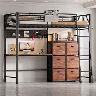 Decofy Twin Loft Bed with Desk and Storage