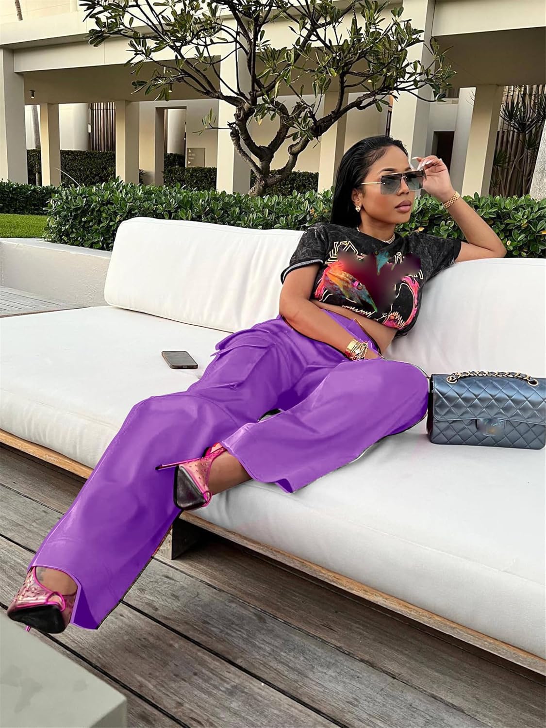 CALEBGAR Womens Cargo Pants Casual High Wasited Wide Leg Parachute Pants with Pockets - Image 3