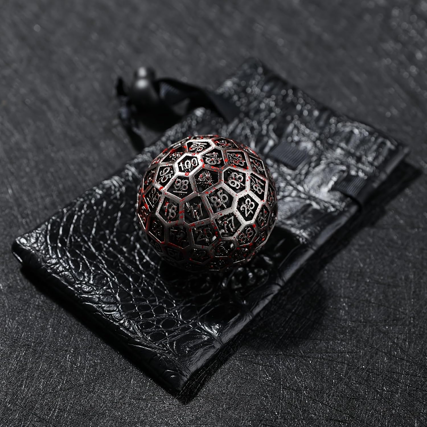 Enchanted Hollow Metal D100 Dice - 50mm DND Dice for d&d RPG & Tabletop Games for Gamers Dm with a Leather Bag (Blood)