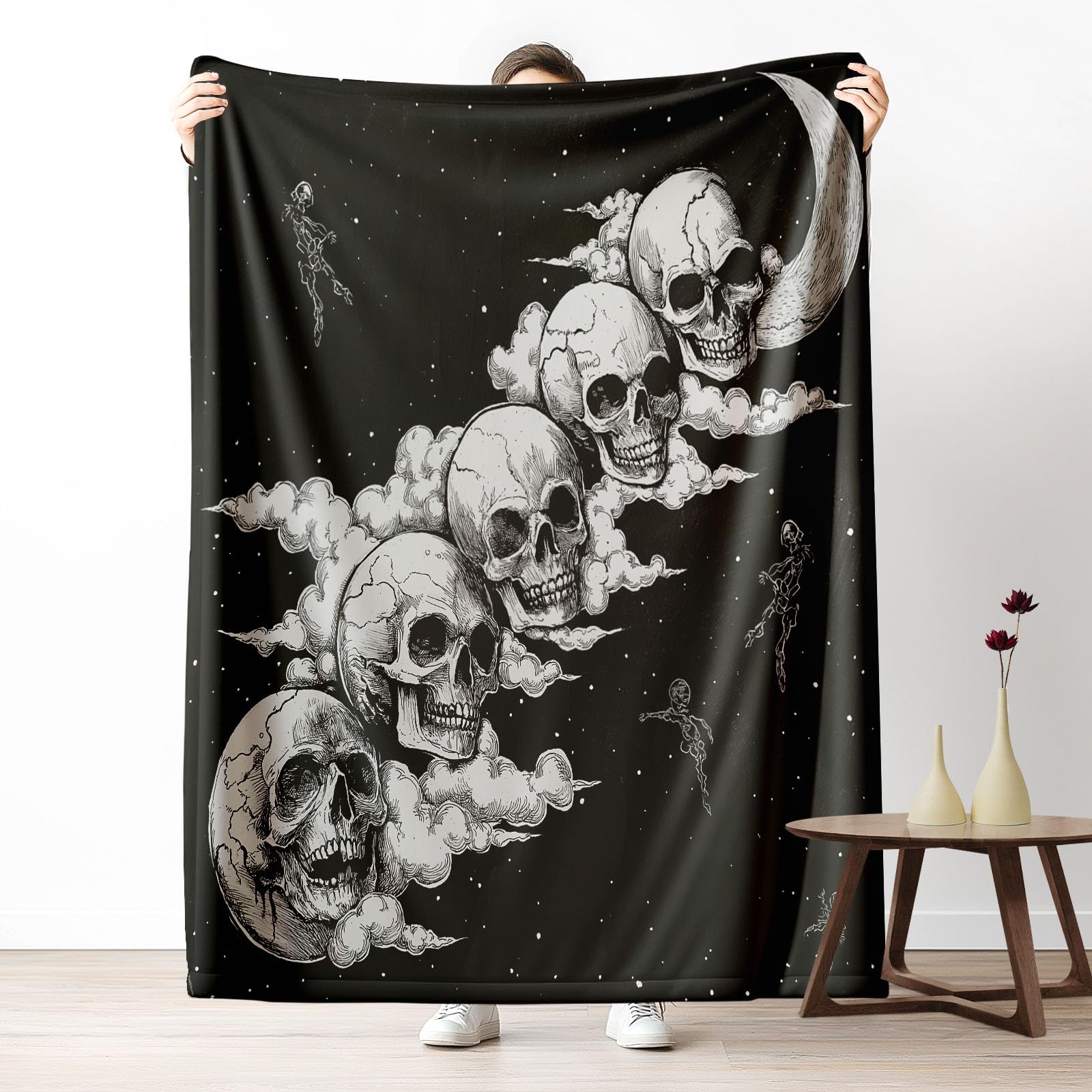 Couverture tete de mort plaid polaire leger et chaud pour canapé froid et lit
