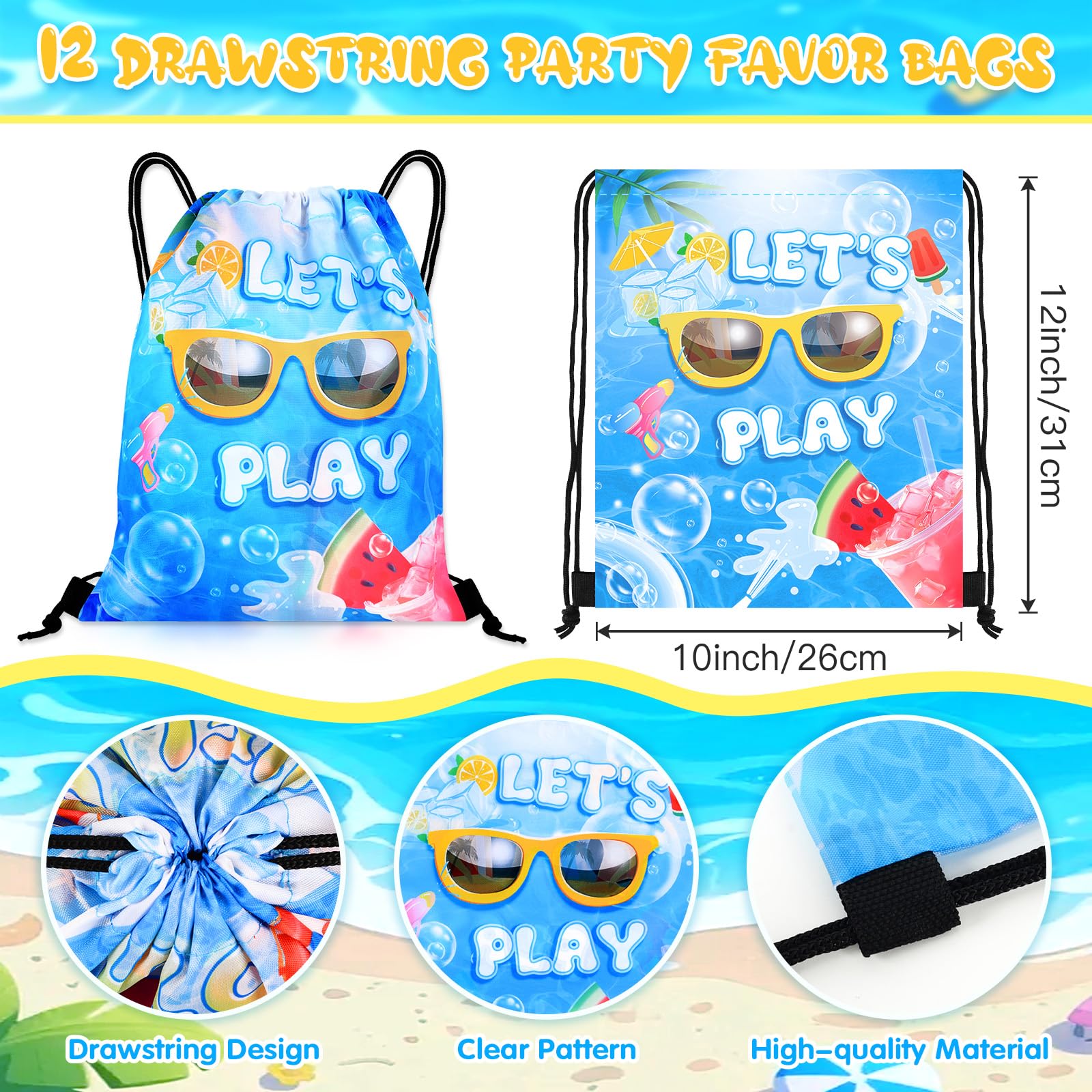 Detalles de Fiesta de Piscina, 108 Piezas Accesorios de Fiesta de Verano para Niños, Pelotas de Playa, Bolsas con Cordón, Pegatinas, Suministros para Fiesta de Cumpleaños Hawaiana