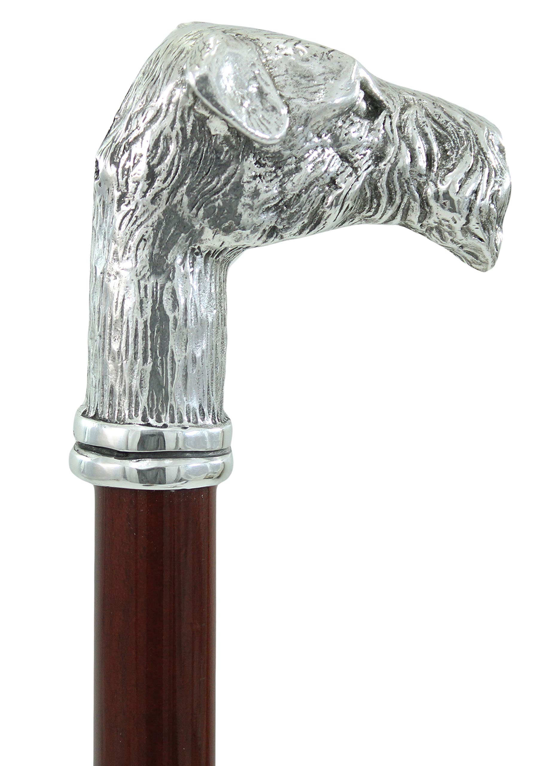 Bastón de Paseo Fox Terrier estaño y Madera Elegante para la Ceremonia, Fabricado en Italia CAVAGNINI Vintage