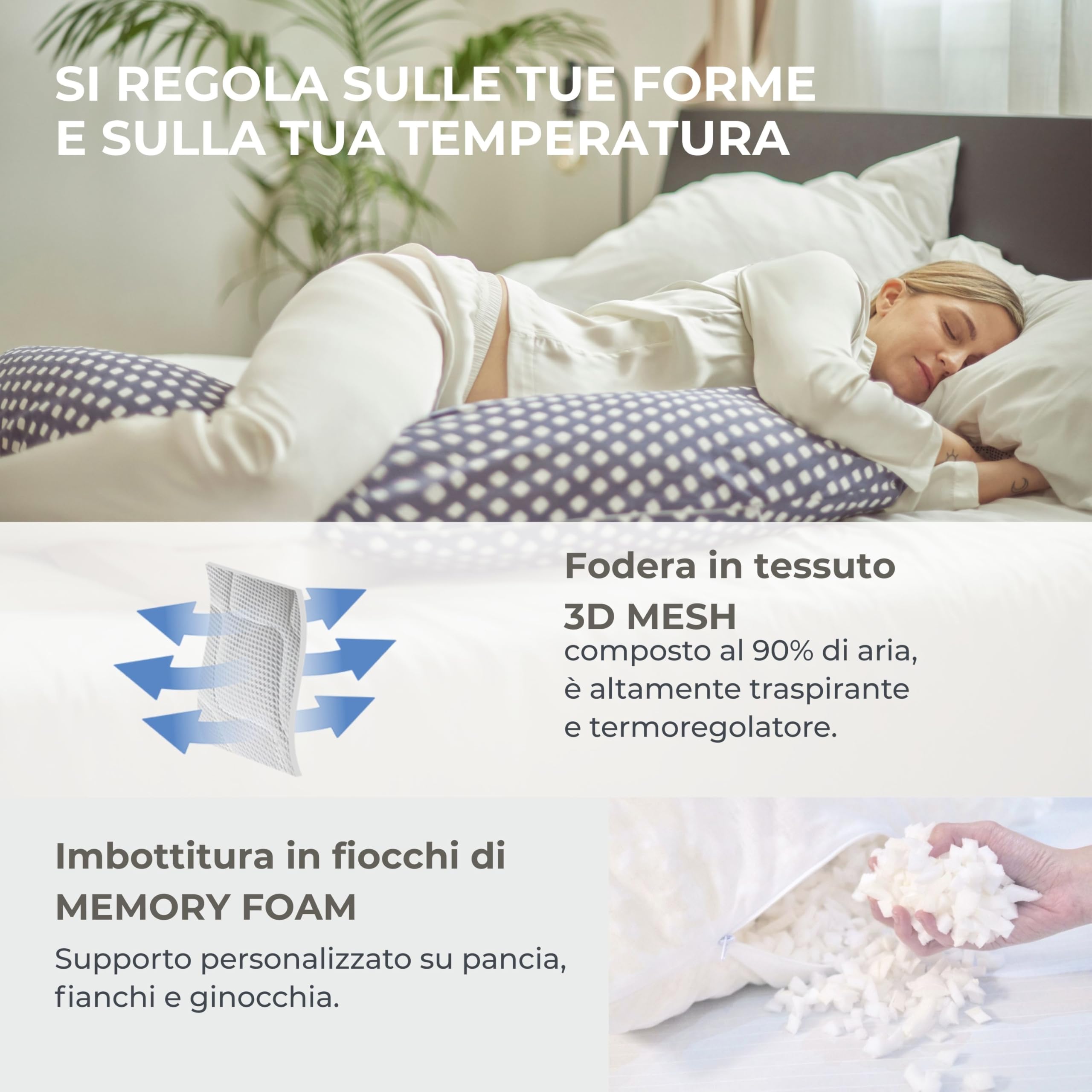 Nuvita 7200 DreamWizard Memory 3D – Cuscino Gravidanza e Allattamento Ergonomico, 3D Mesh Traspirante, Certificazione OEKO-TEX, Fodera Sfoderabile e Lavabile - Beige