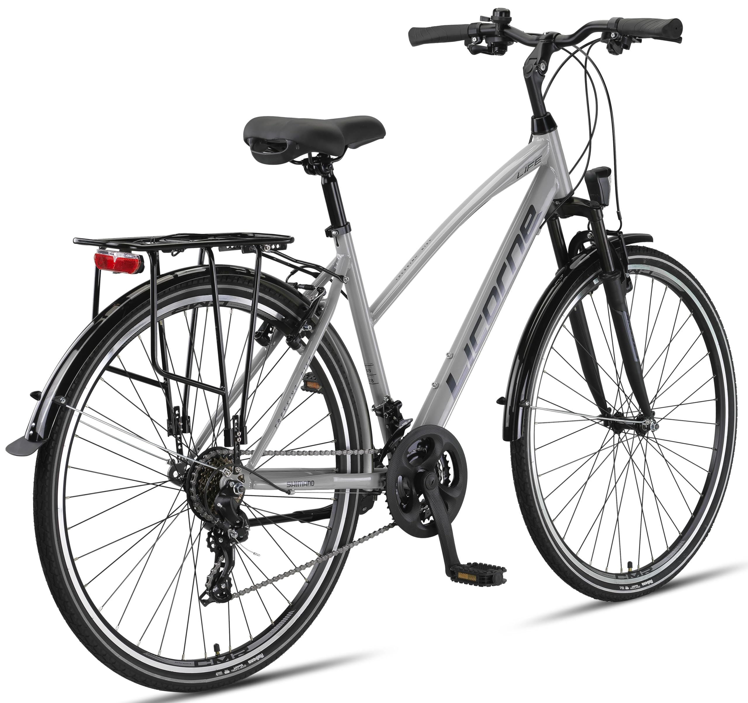 Licorne Bike Vélo de trekking de qualité supérieure de 28 pouces - Pour garçons, filles, femmes et hommes - Dérailleur Shimano 21 vitesses - VTT - Cross - Life-L-V.