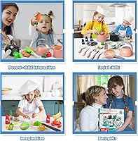 Vista 9 de Bruvoalon Juego de 67 piezas de juguetes de cocina para niños, juego de cocina de simulación para niños pequeños con ollas, sartenes, utensilios
