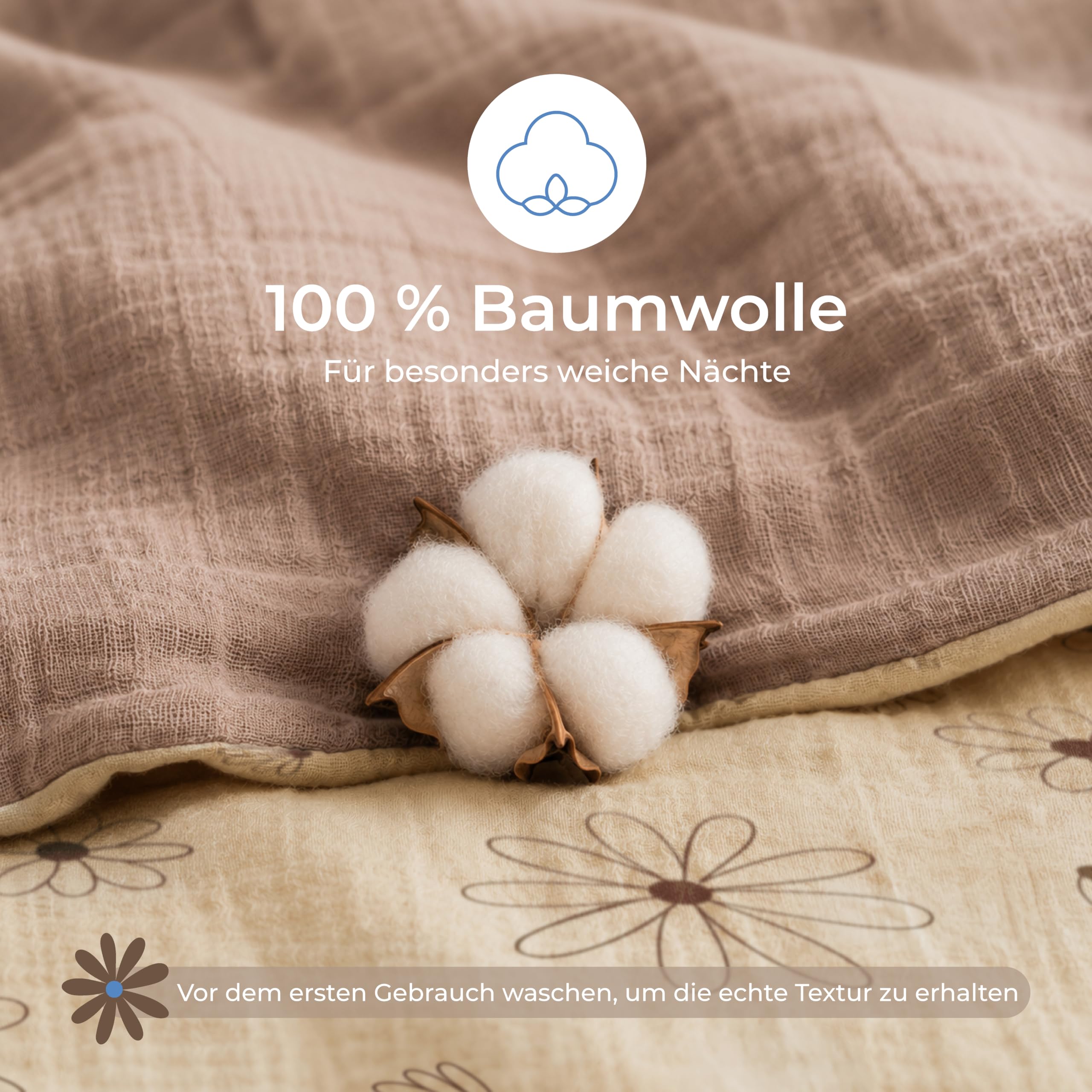 Dreamzie Kinderbettwäsche 135x200 Musselin 100% Baumwolle - Blumenmuster
