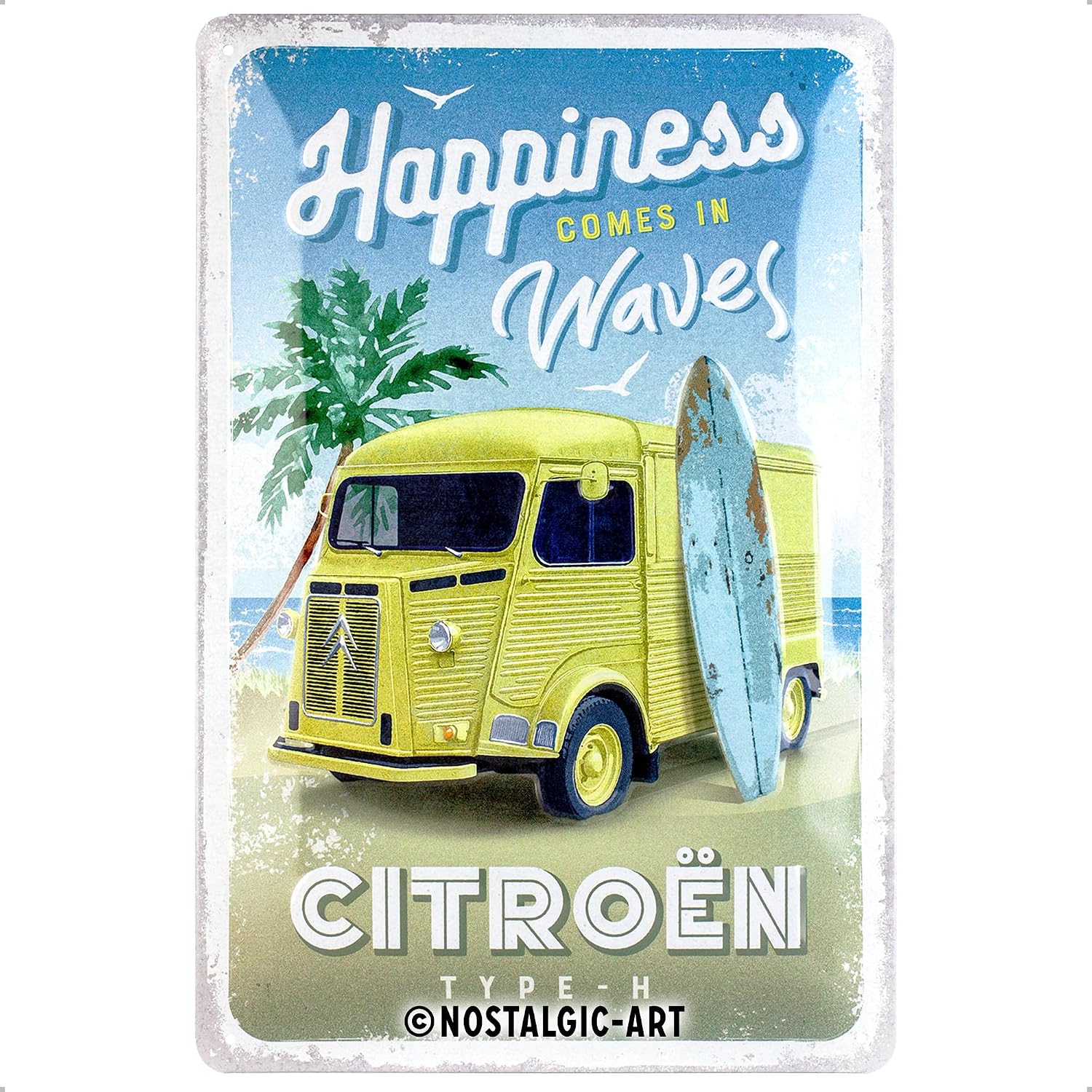 Nostalgic-Art Citroen Type H - Happiness in Waves - Gift Idea for Car Fans Metal Sign 20x30cm