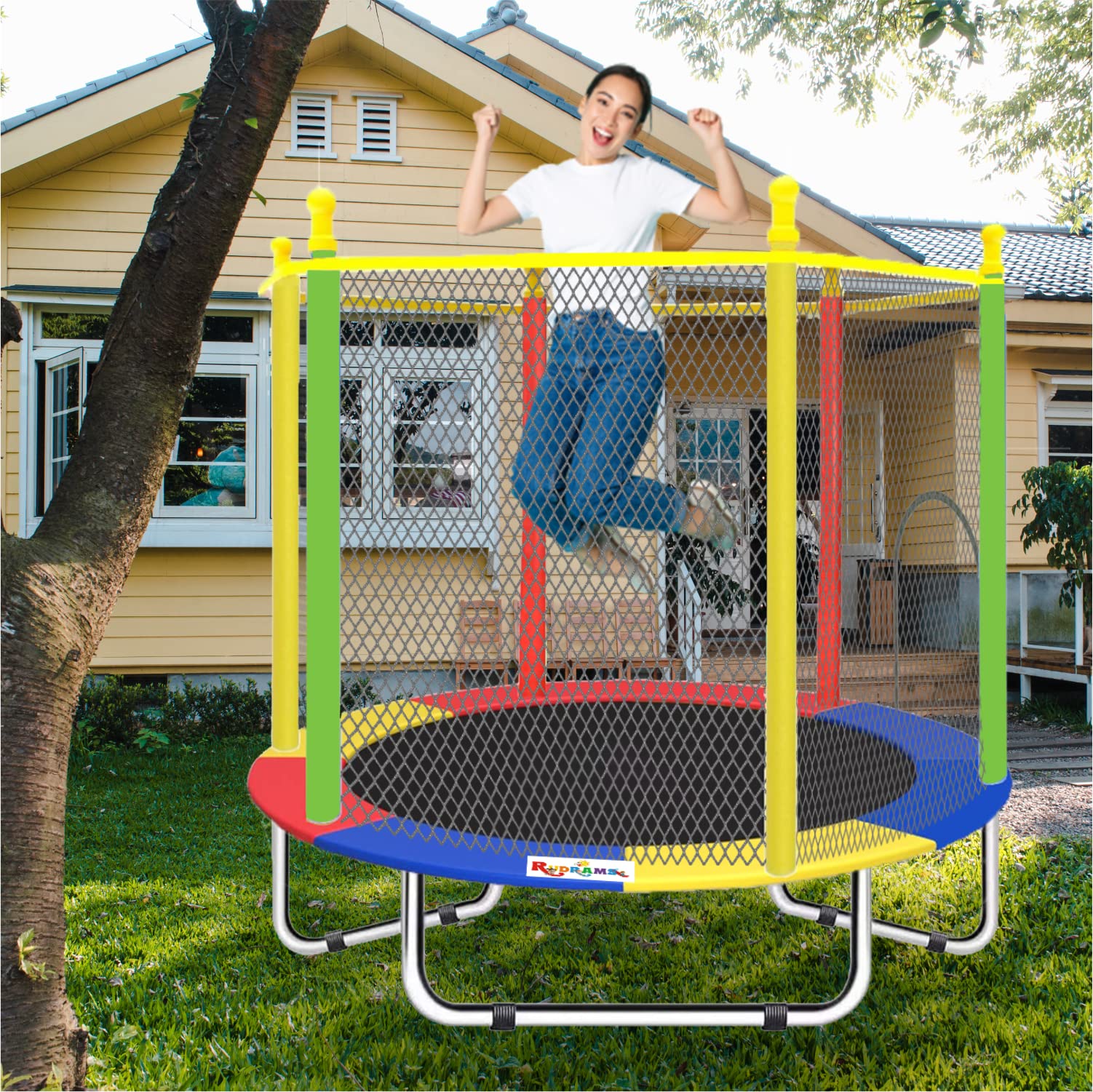 RUDRAMS 55 inch/4.5 feet U Leg Multi-color Trampoline for Kids Indoor ||Kids Jumping Trampoline || Trampoline for Kids Indoor Small || Trampolines for Kids (4.5 Feet, Multi-color)