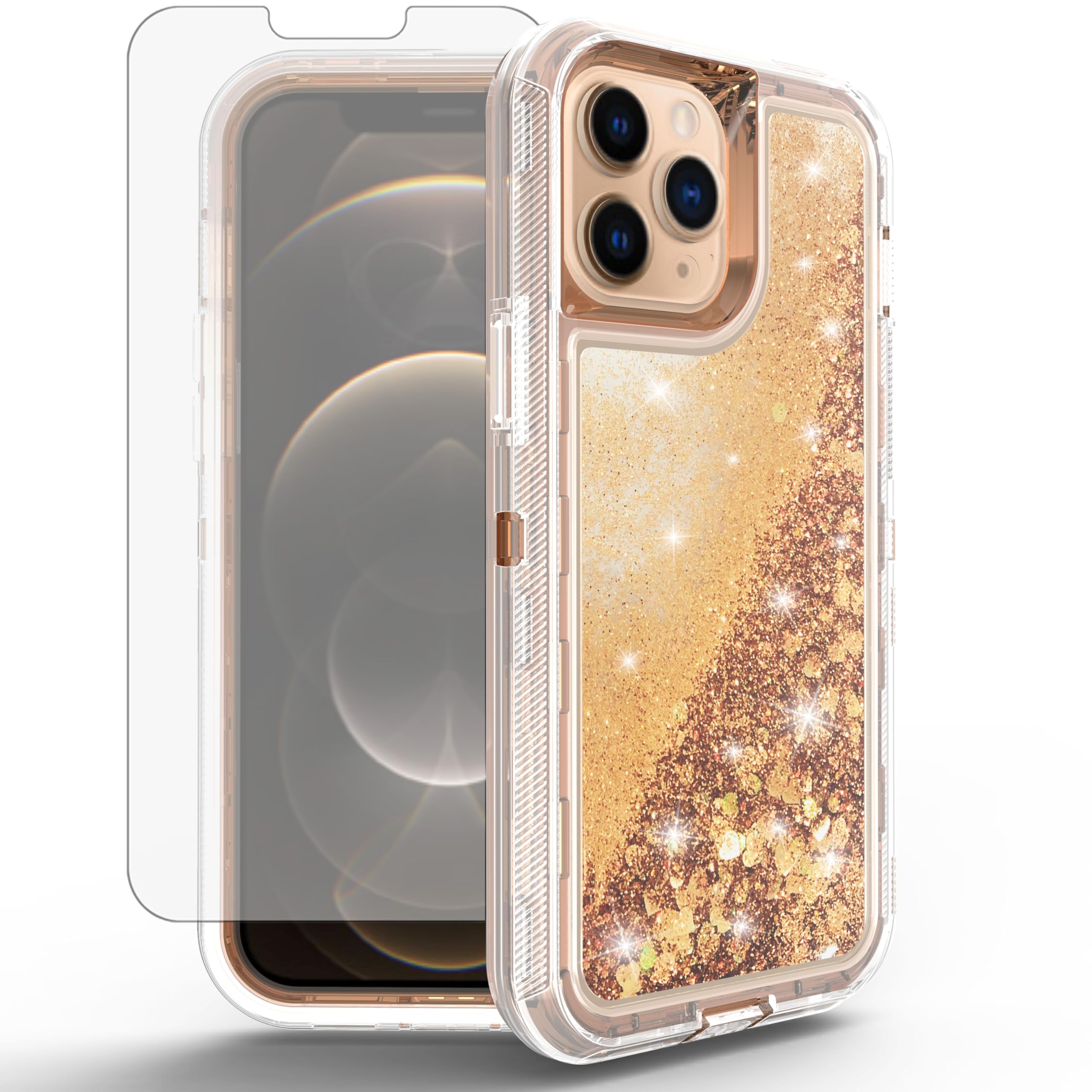 Asuwish Phone Case for iPhone 13 Pro Max 2021 6.7 inch with Screen Protector Bling Liquid Glitter Clear Hybrid Protective Cell Cover iPhone13promax 5G