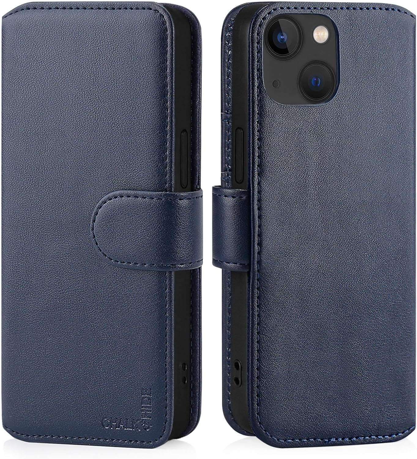 CHALK & HIDE - Real Leather Book Wallet Flip Case Cover for Apple iPhone 15 (6.1"), with RFID Blocking Card Slot, Magnetic Closure and Built in Stand - Navy Blue