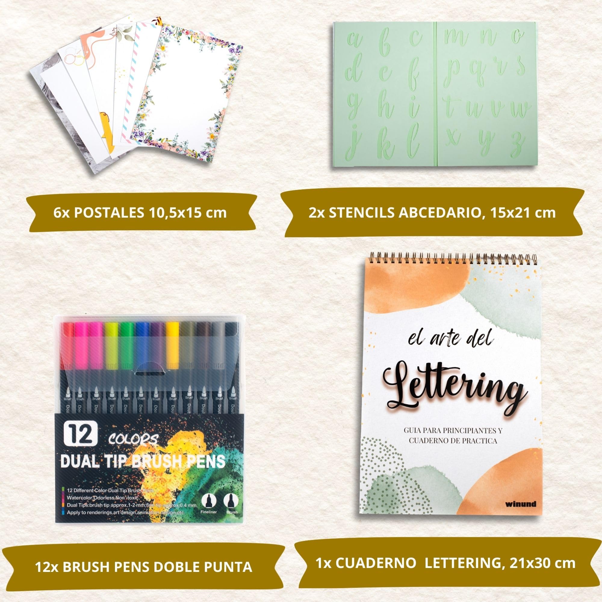 Winund Kit Lettering et Calligraphie pour Débutants et Adultes – Set Complet avec Feutres de Lettering et Cahier d’Exercices – Idée Cadeau Créative (FRANÇAIS)