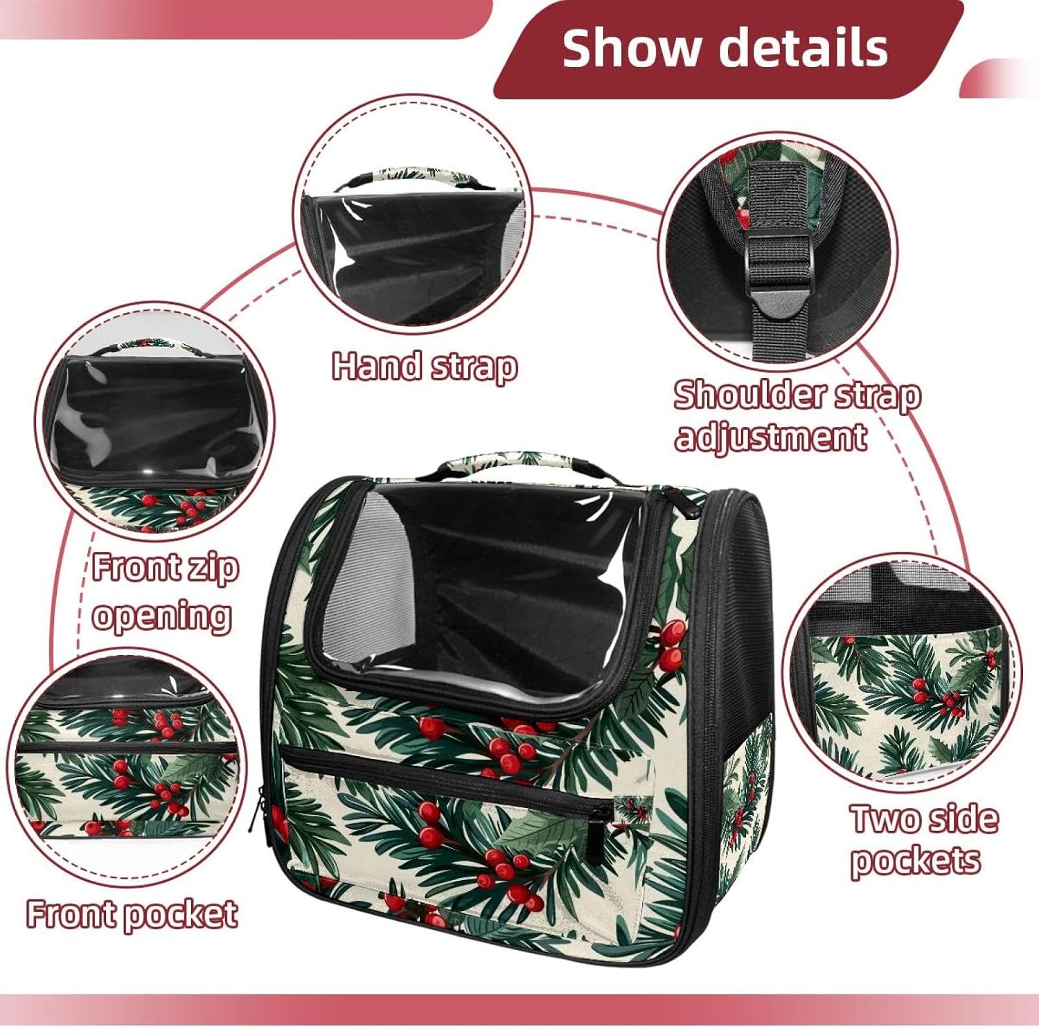 Christmas 2 Pet Carrier Airline Approved Soft Sided Portable Cozy Travel Pet Bag, Car Seat Safe Carrier for Cats and Dogs