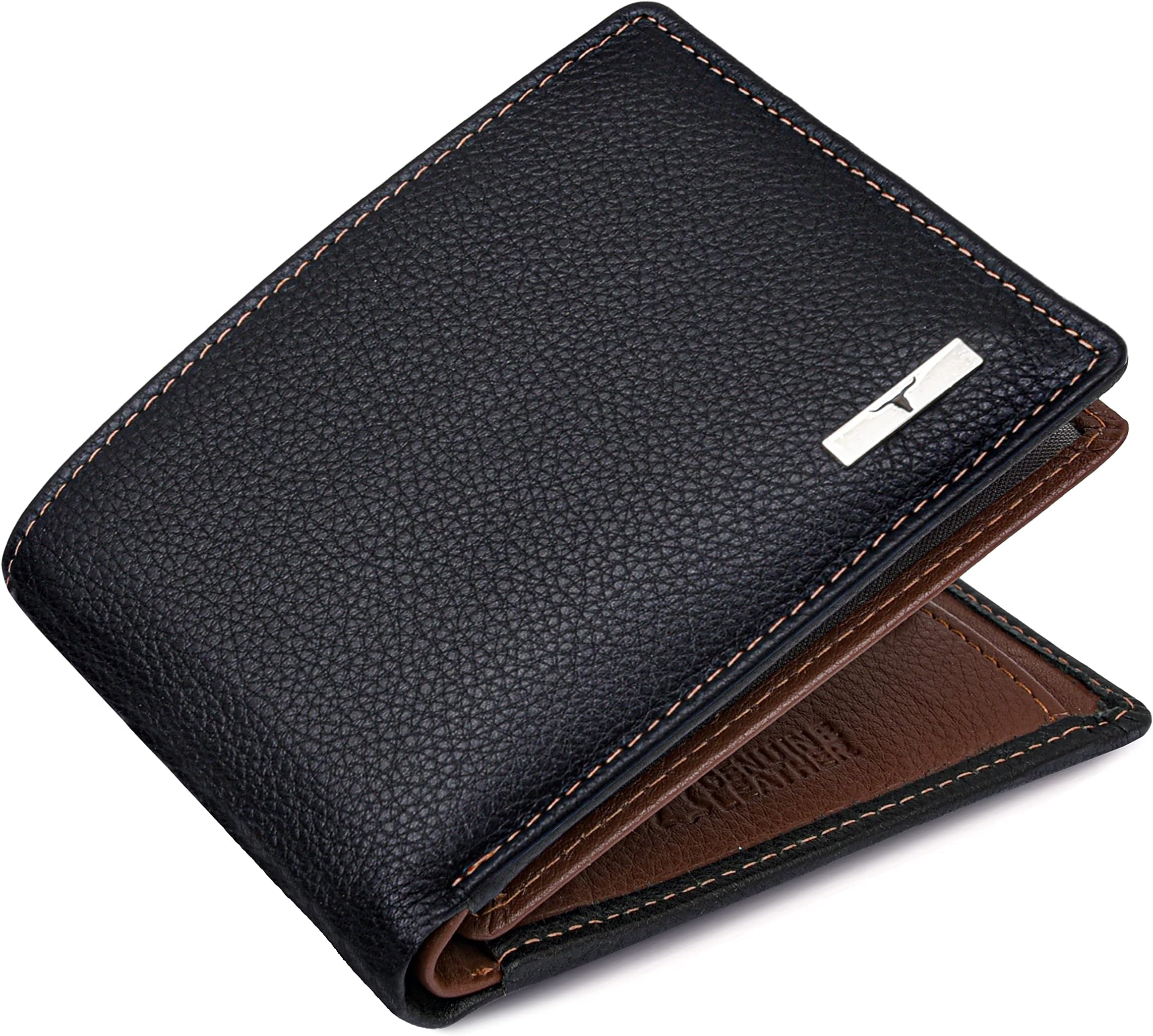 URBAN FOREST Men's Kyle Black/Redwood Leather Wallet - Packed in Premium Wooden Box