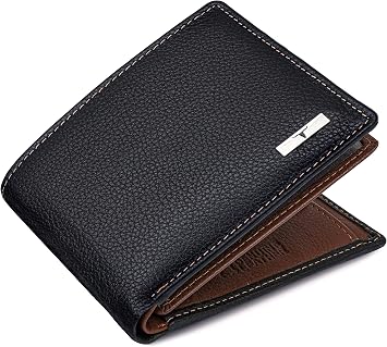 Urban Forest Kyle Leather Wallet for Men, Black/Redwood in Wooden Box, Contemporary