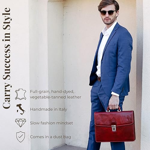 Miniatura 7 de Time Resistance Leather Briefcase - Italian Handmade Leather Laptop Bag - Handbag for Men - Professional Computer Case