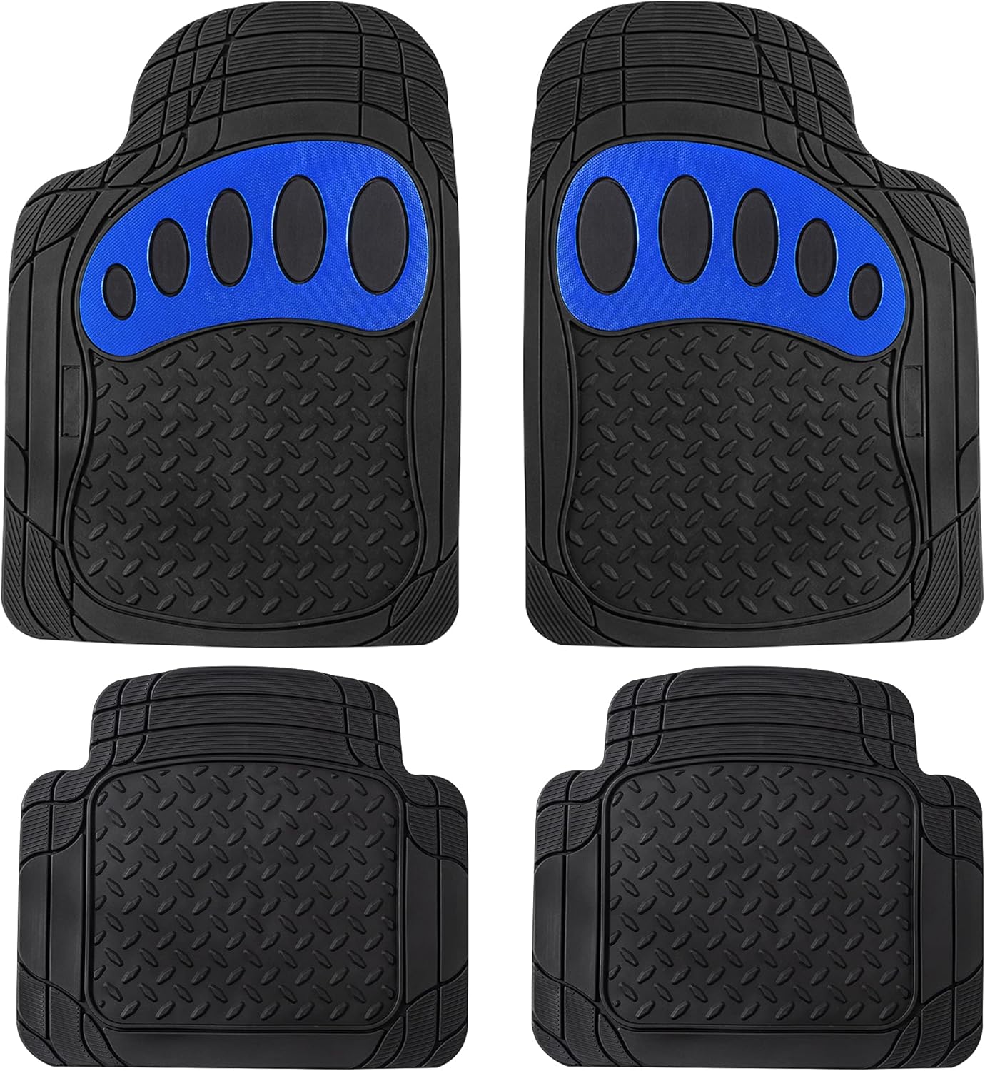 FH Group Automotive Floor Mats - Heavy-Duty Footprint Design Rubber Floor Mats for Cars, Universal Fit Full Set, Climaproof Floor Mats, Trimmable Floor Mats for Most Sedan, SUV, Truck Floor Mats Blue
