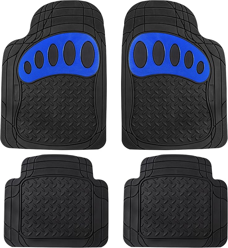 Tapetes Automotivos de Borracha FH Group ClimaProof com Canais Profundos e Recortáveis, Azul, Jogo Completo