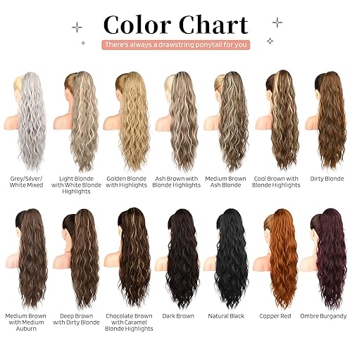 Miniatura 7 de Flufymooz Extensión de cola de caballo, extensiones de cabello de cola de caballo con cordón de 26 pulgadas para mujer, cola de caballo larga,
