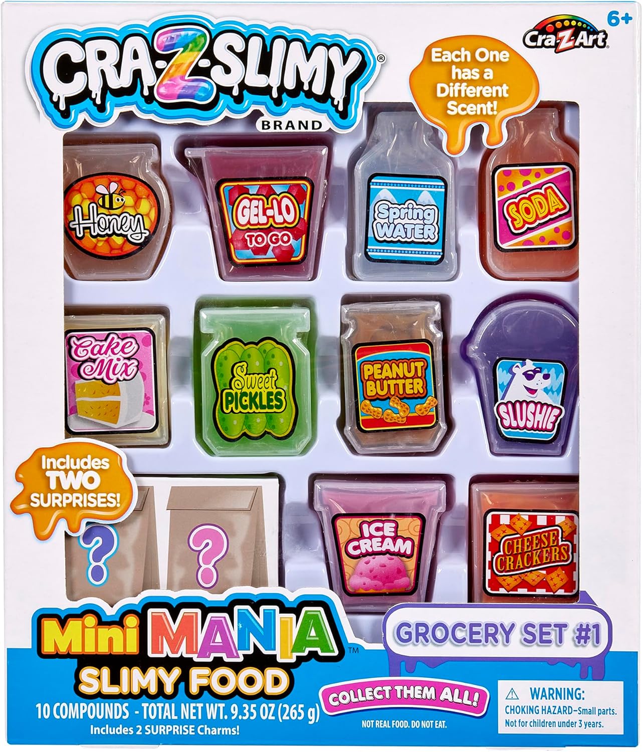 CRA-Z-Slimy Mini Mania Grocery Slime Set, 12 Collectible Mini Food Containers Filled with Scented Slime & Surprises, Party Favor Sensory Toy for Kids Ages 6+