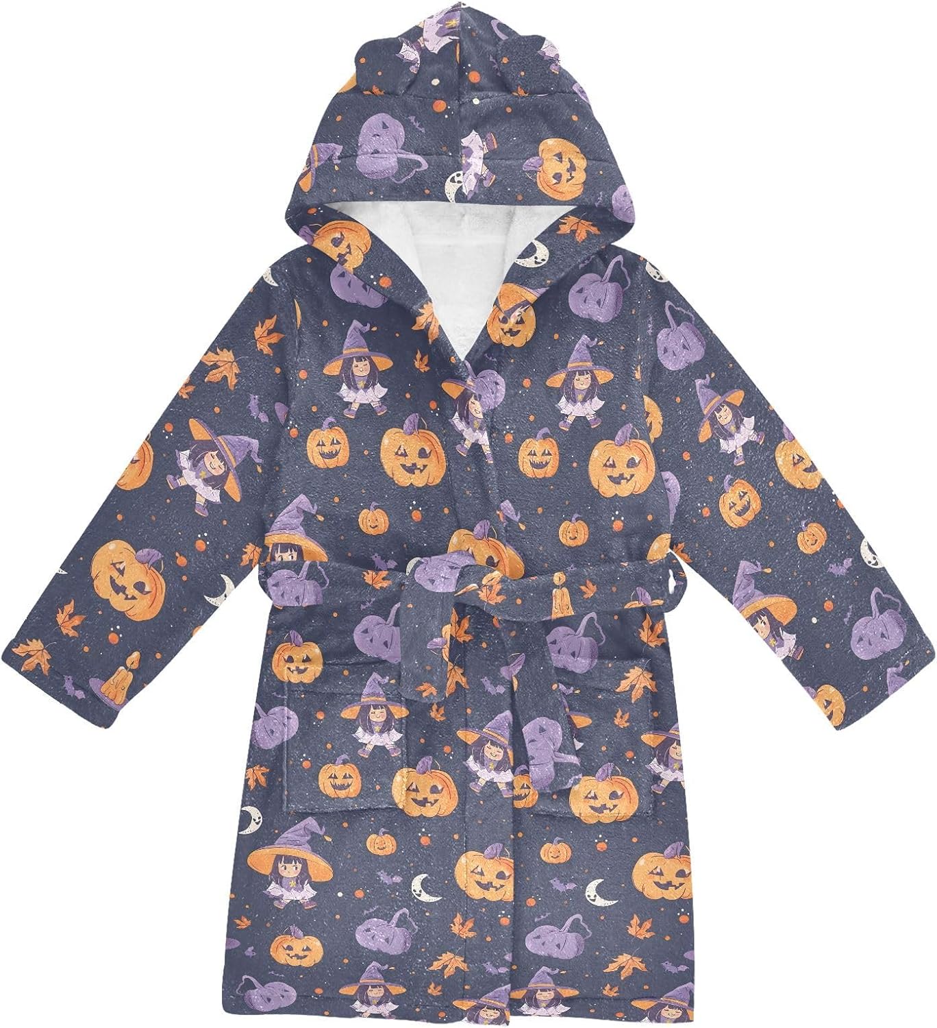 senya Magical Pumpkin Toddler Hooded Bathrobe Kids Soft Plush Bath Towel Robes for Boys Girls 2-12 Years