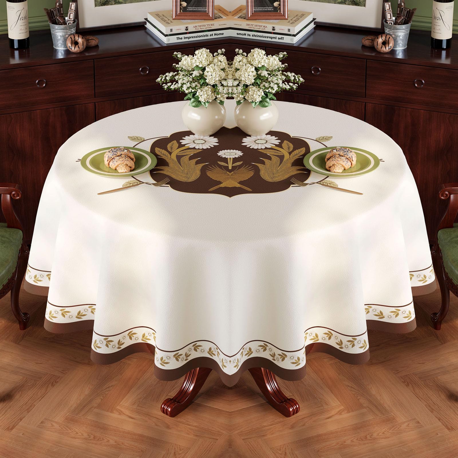 Nappe ronde en vinyle lavable plastique durable résistant huile et eau table 140 cm