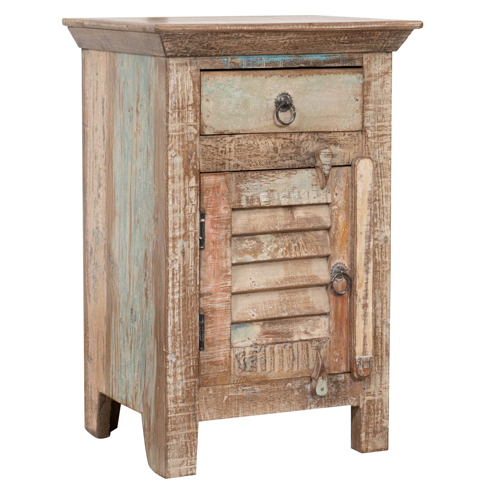 Biscottini Mesita de Noche de Madera reciclada 65 x 33 x 43 cm | Mesita de Noche Dormitorio rústico | Mesitas de Noche Vintage con Acabado Antiguo