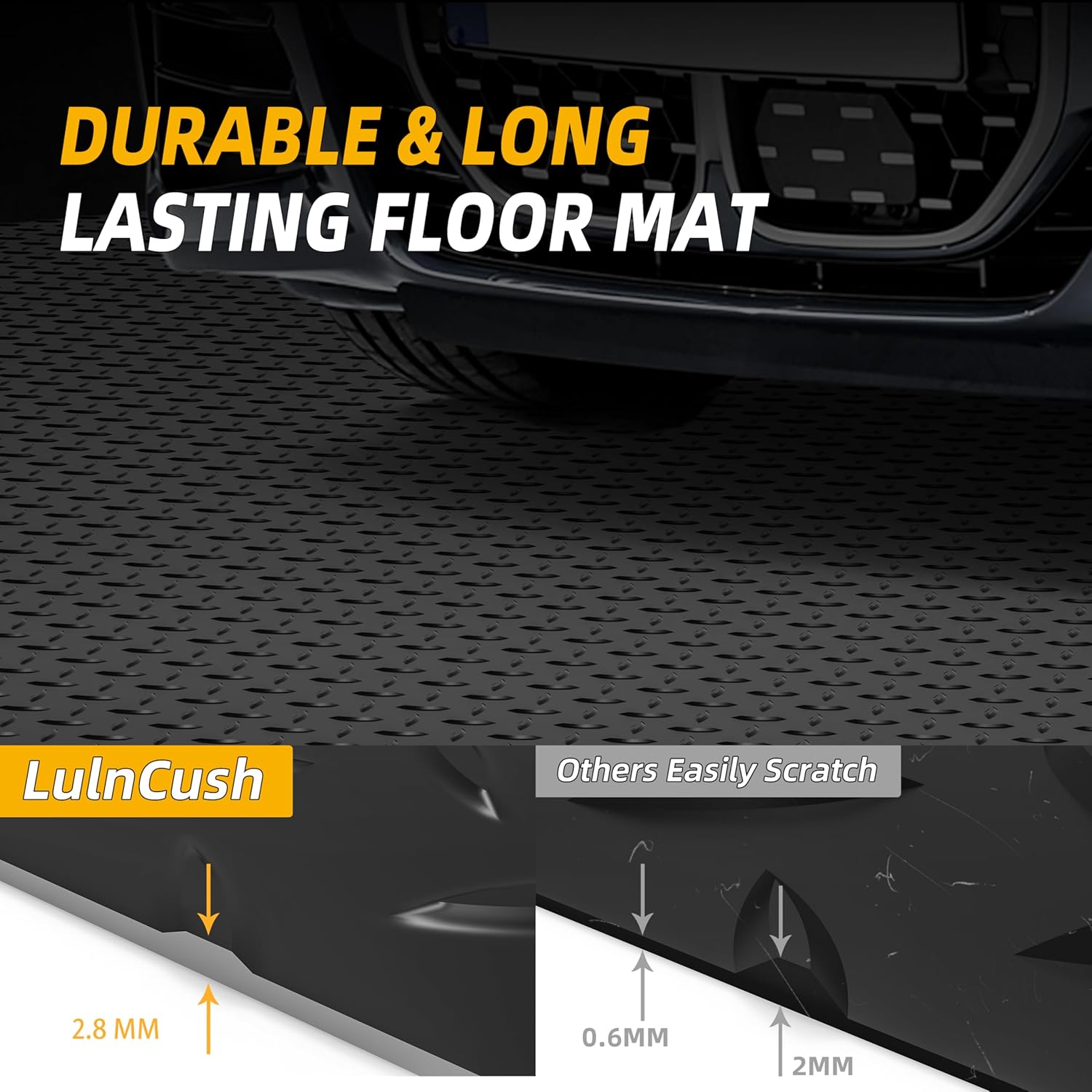 8.2x21 FT Garage Floor Mat, 2.8mm Thickened Diamond Plate PVC Garage Flooring Roll for Under Car Parking, Heavy Duty Garage Floor Protector 172.2 SQFT for Garage, RV Trailer, Basement, Black - Image 4