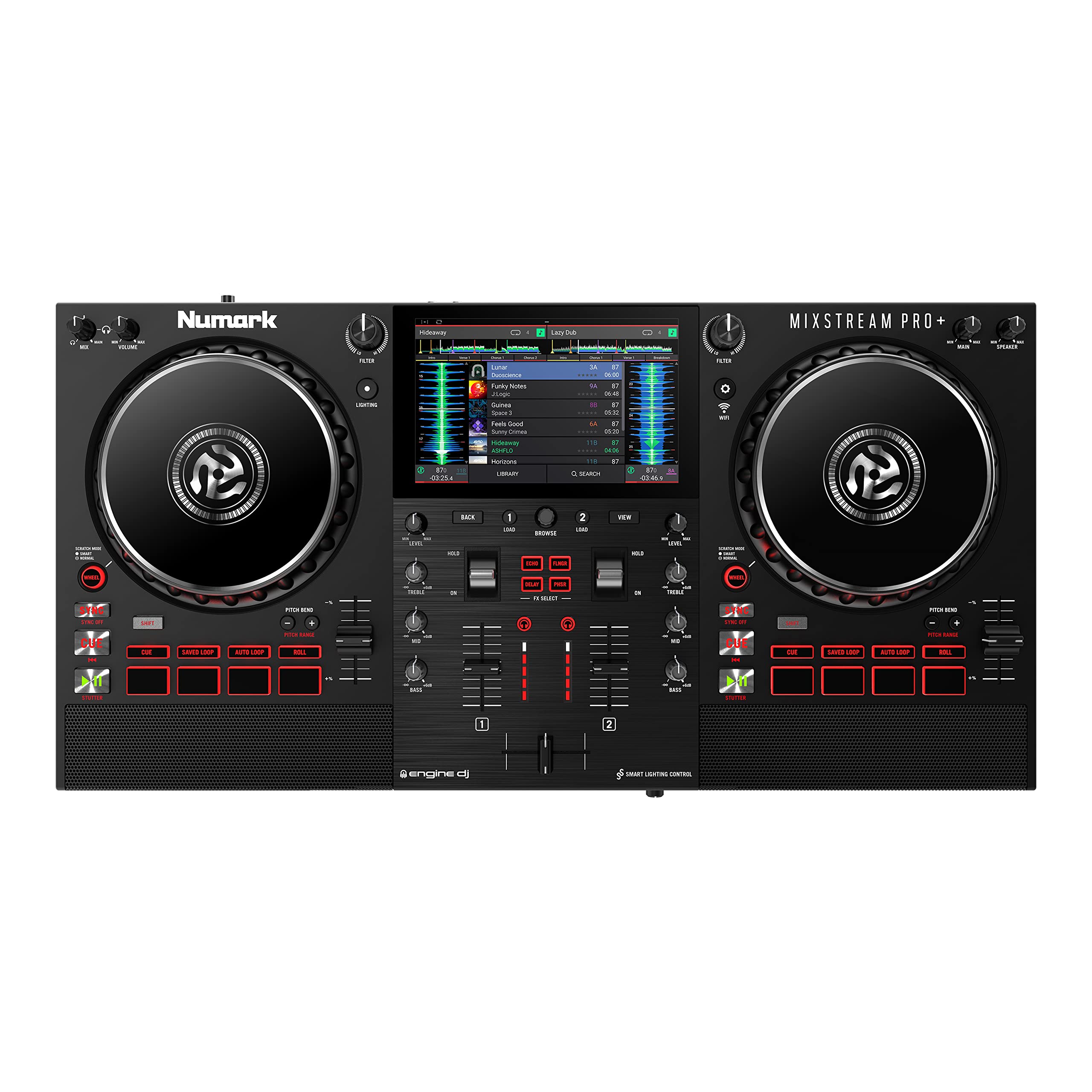 Numark Mixstream Pro+ DJ Controller z separacją stem, 2 deck, Wi-Fi, 7" touchscreen, Serato & Virtual DJ