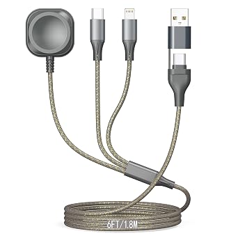 ShSiXin Multi Charging Cable for Apple Watch Charger Fast Charging 6FT | Travel Charger for Multiple Devices with USB A/C Nylon 3 in 1 Charging Cable for iWatch Ultra/SE/11-2 & iPhone17-5/Pro Kindle
