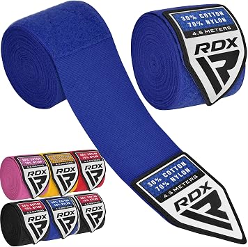 RDX Boxing Hand Wraps 4.5M / 180 Inches Mexican Style Semi-Elastic MMA Inner Gloves - Wrist Support for Muay Thai, Kickboxing, BJJ, Karate - Thumb Loop & Hook and Loop Closure - Cotton & Nylon Blend