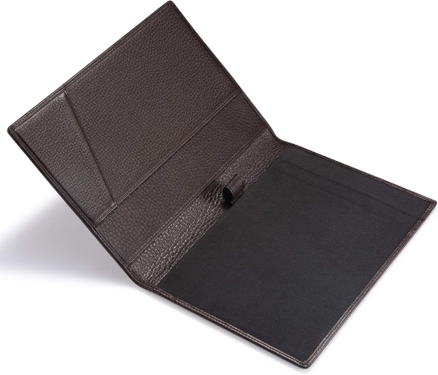 Leather Junior Padfolio for Men & Women with Pen Loop, Italian Calfskin, Business Portfolio Notebook Folder (Pebbled Coffee)