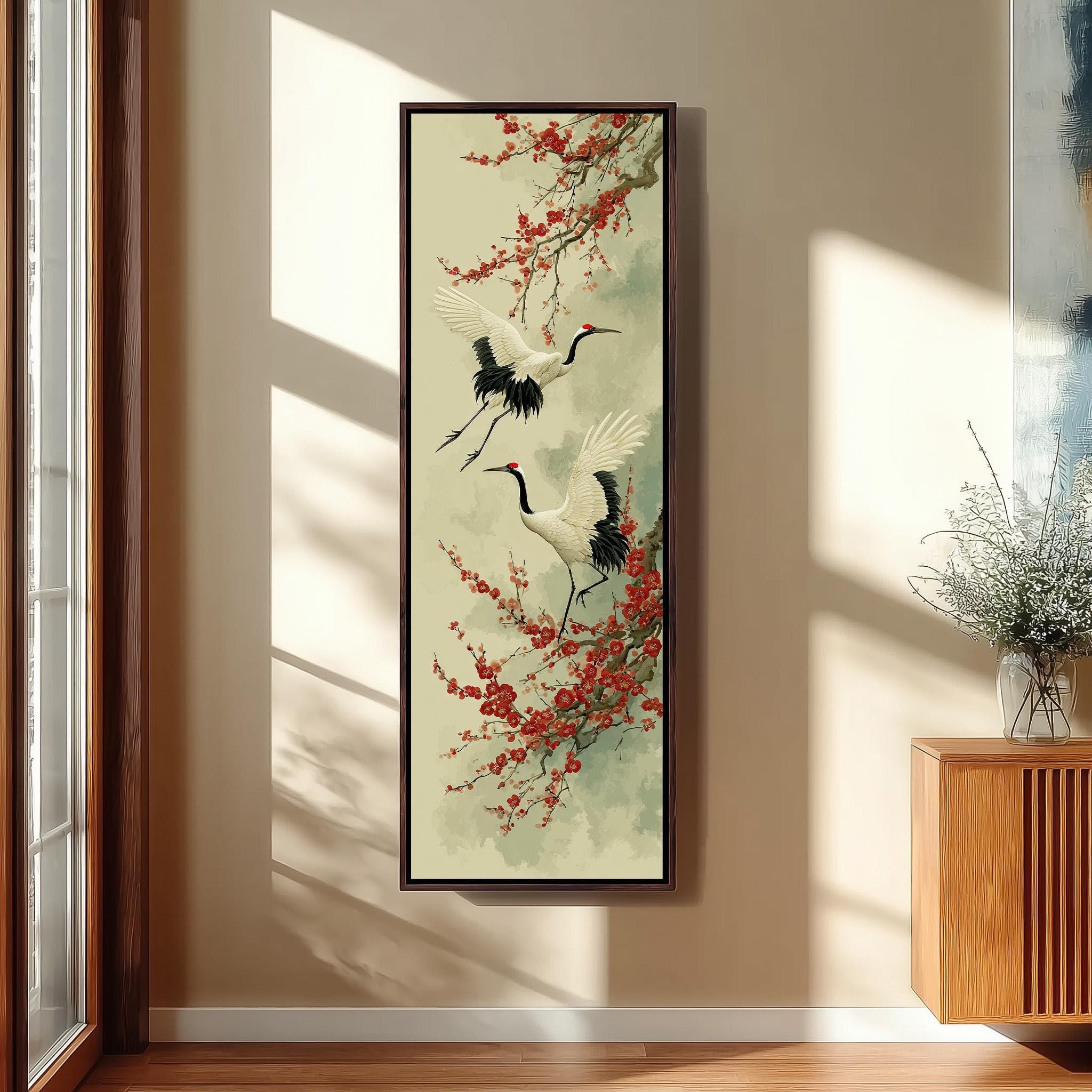 Art japonais à l'encre de Chine peinture Sumi-e oiseau fleur rouge - 8