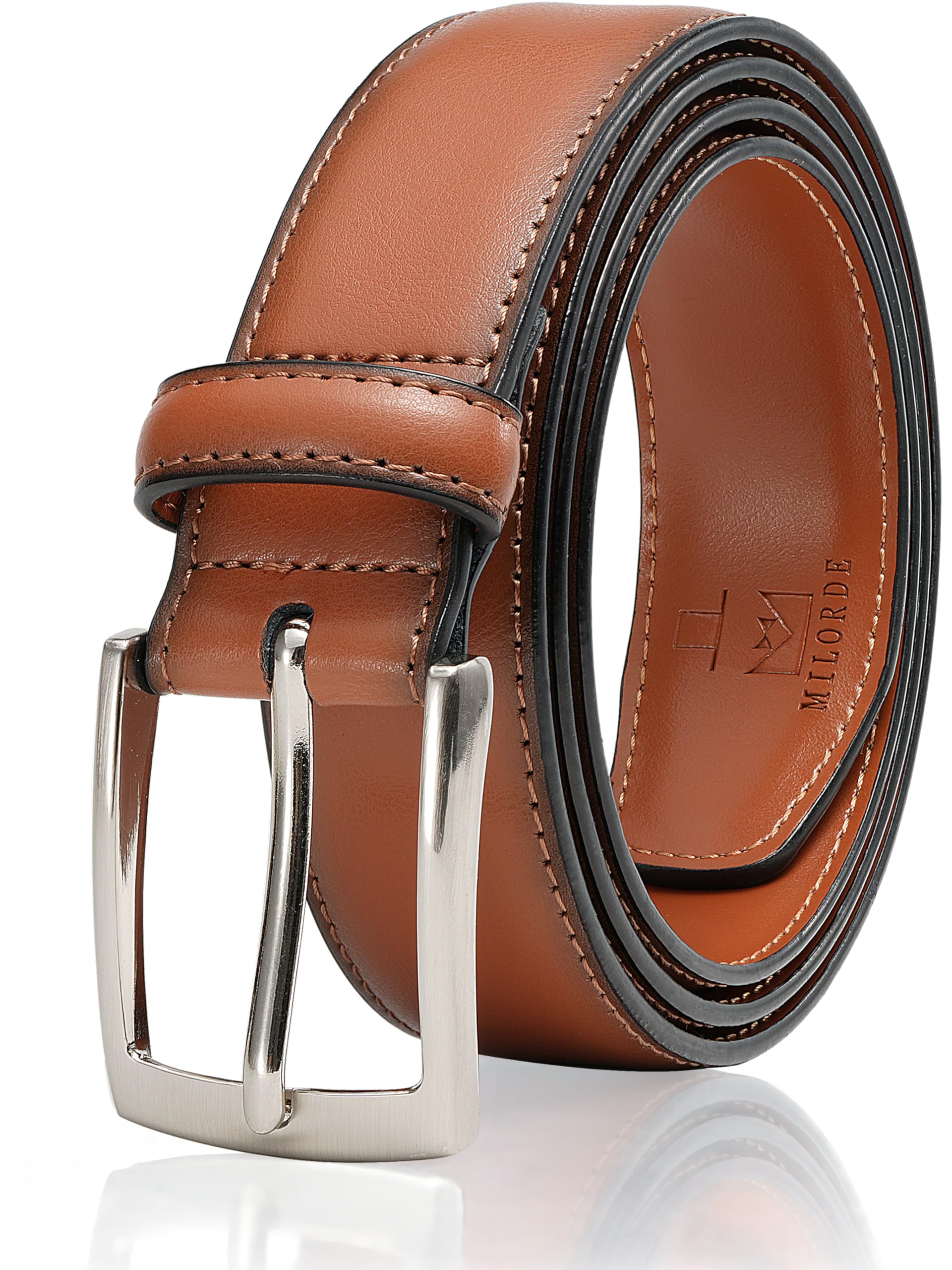 Milorde Men's Basic Tan Genuine Leather Dress Belt, Handmade, 100% Cow Leather, Fashion & Classic Designs For Work Business And Casual (Basic Tan105, 34)