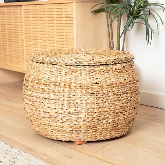 Amazon.com: Wholestory Collective Round Storage Ottoman 24 inch Wicker Coffee Table Rattan ...