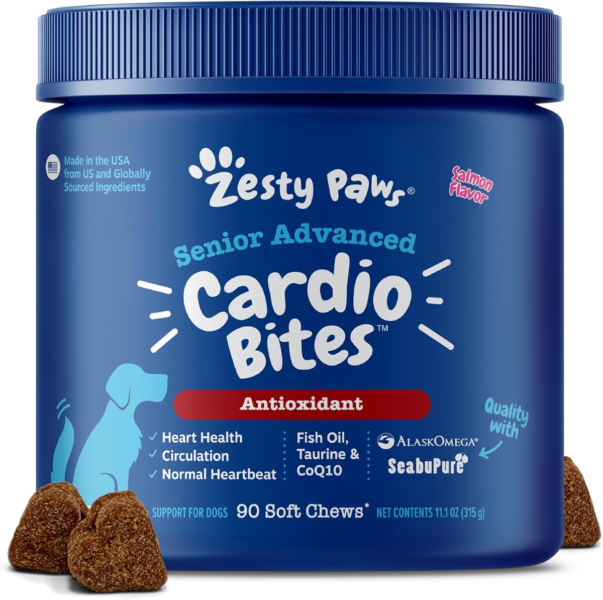 Zesty Paws Senior Dog Heart Supplement - Taurine for Dogs, Salmon, 90 Ct