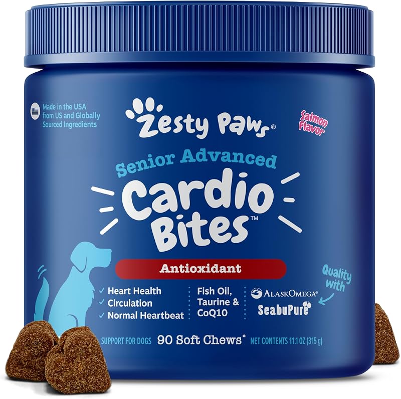 Zesty Paws Senior Dog Heart Supplement - Taurine for Dogs, Salmon, 90 Ct