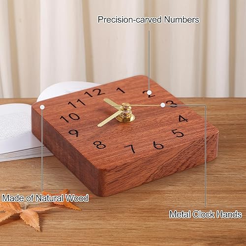 Miniatura 5 de Reloj de mesa de madera con soporte, decorativo funciona con pilas, reloj de escritorio silencioso sin tictac para decoración de oficina, sala de