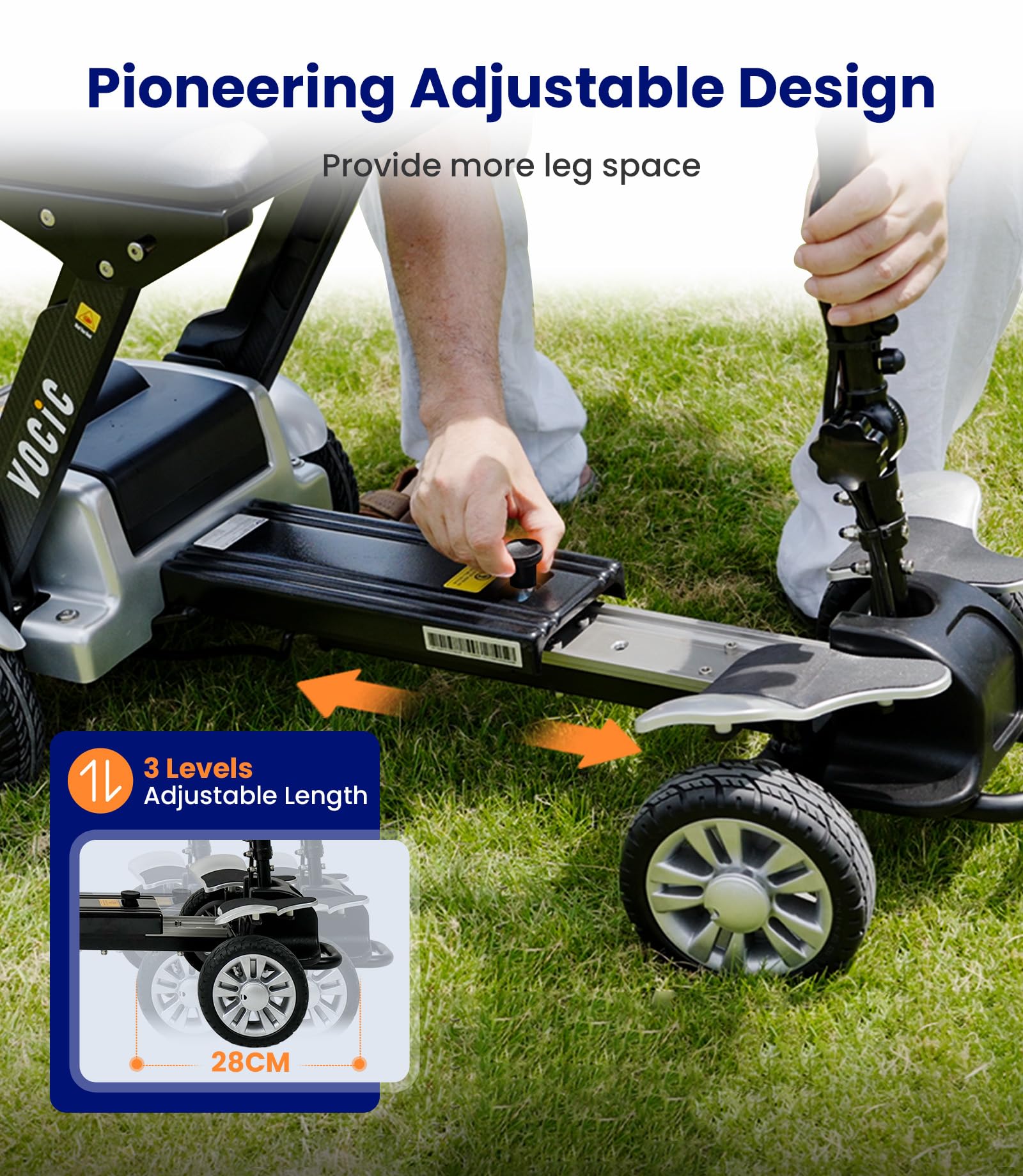 VOCIC D71 Scooter de movilidad ultraligero de carbono plegable 21 kg | 20 km de autonomía, soporta hasta 150 kg, marco ajustable, fácil de transportar y apto para viajar en avión, Plata