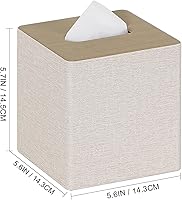 Vista 7 de Caja de pañuelos cuadrados para caja de pañuelos, paquete de 2 unidades, soporte de piel sintética para decoración de tocador de baño (beige)