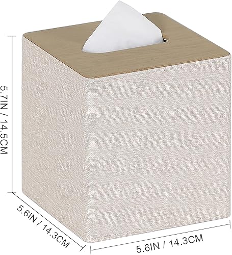 Miniatura 7 de Caja de pañuelos cuadrados para caja de pañuelos, paquete de 2 unidades, soporte de piel sintética para decoración de tocador de baño (beige)